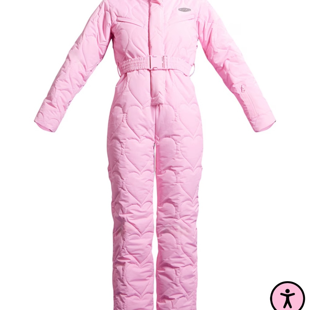 PRETTYLITTLETHING SKI PINK HEART QUILTED BELTED SNOW SUIT